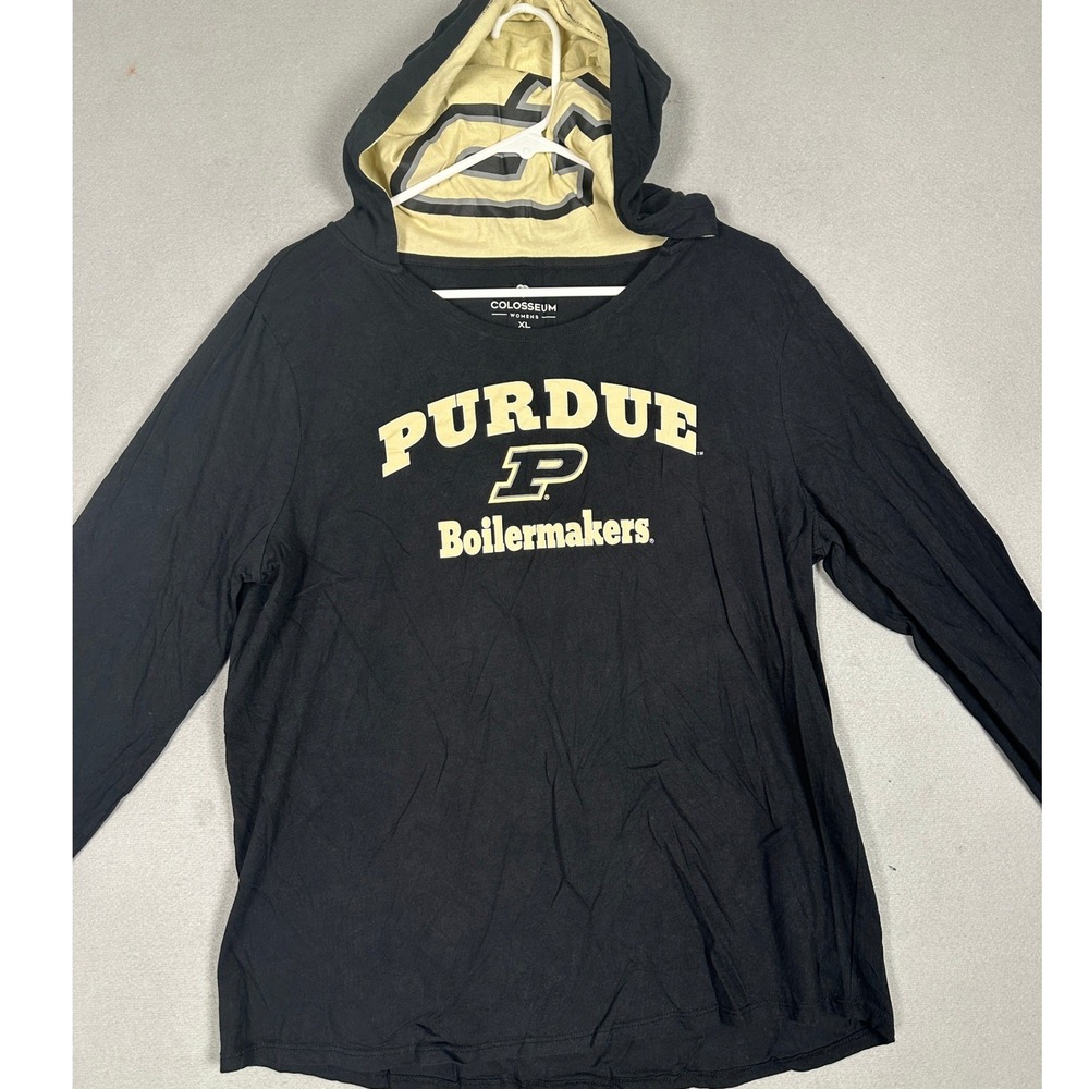 Purdue Boilermakers Hooded T-Shirt Womens XL Black NCAA Football Colosseum EUC